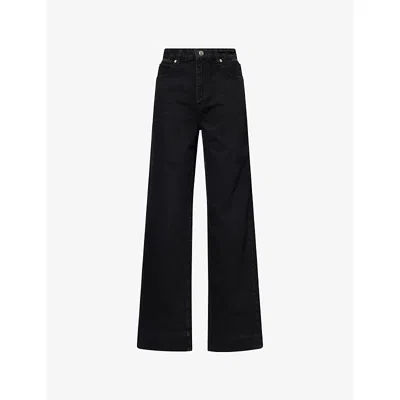 Frame Womens Black Le Slim Palazzo Long Five-pockets Wide-leg High-rise Stretch-denim Blend Jeans