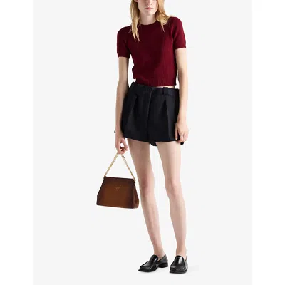 Prada Short Sleeve Cashmere Sweater In Burgundy