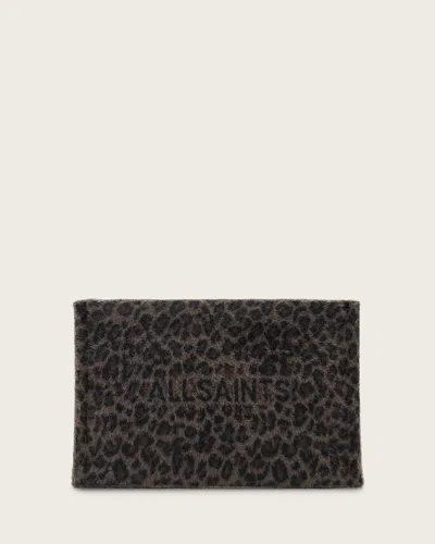 Allsaints Izzy Leopard Print Zip Clutch In Brown