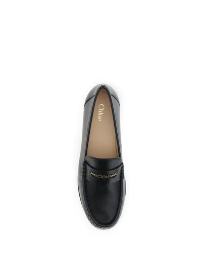 Chloé Chain-detail Loafers In Black