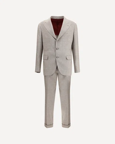 Brunello Cucinelli Peaked-lapel Check Suit In Neutral