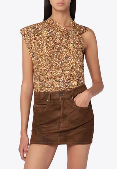 Isabel Marant Asymmetrical Nayda T-shirt With Ochre Print In Yellow