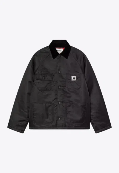 Carhartt Wip Alumni Chore Coat Jacket In Black Nylon In Blue