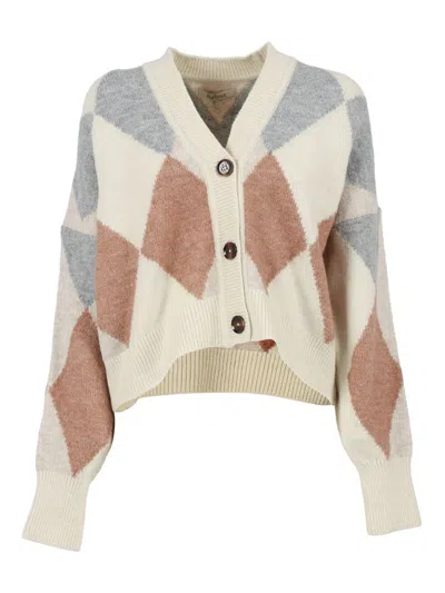 Barbour Diamond-pattern Wool-blend Cardigan In Multi