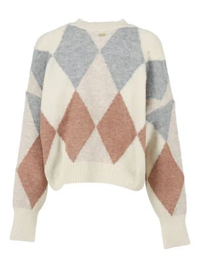 Barbour Diamond-pattern Wool-blend Cardigan In Multi