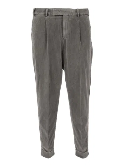Pt Torino Mid-rise Straight Leg Corduroy Trousers In Gray