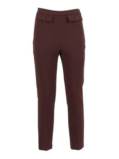 Elisabetta Franchi Cropped Trousers With Belt Loops And Buttoned Pockets In Brown