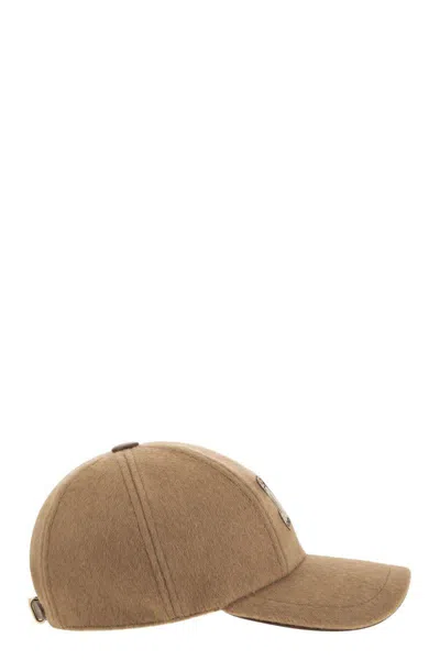 Max Mara Camel Brown Camel Wool Fedora Logo Baseball Hat In Neutral
