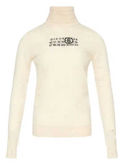 Mm6 Maison Margiela Mm6 By Maison Margiela Cream Virgin Wool Turtleneck Sweater In Gold