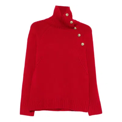 Zadig & Voltaire High-neck Button-detail Sweater In Red