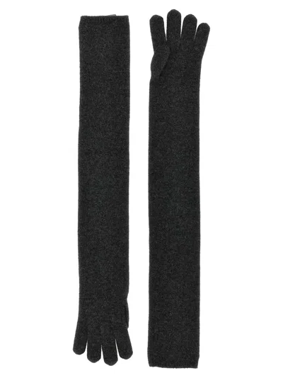 Max Mara Long Knitted Five Fingers Soft Gloves In Gray
