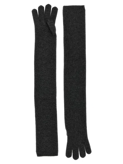 Max Mara Long Knitted Five Fingers Soft Gloves In Gray