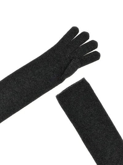Max Mara Long Knitted Five Fingers Soft Gloves In Gray