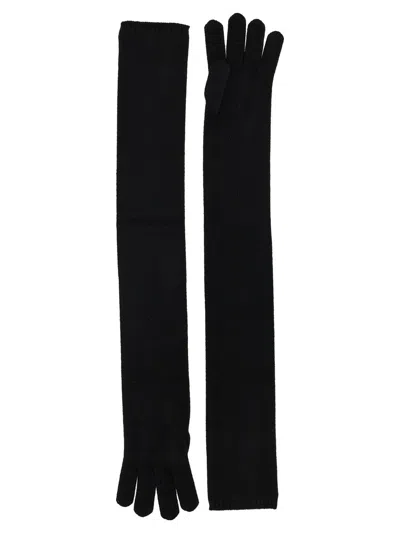 Max Mara Long Knitted Five Fingers Soft Gloves In Black