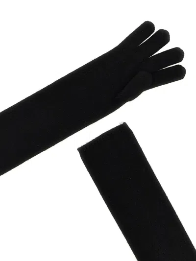 Max Mara Long Knitted Five Fingers Soft Gloves In Black