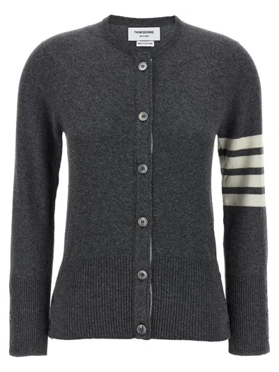 Thom Browne Cashmere Cardigan With Ribbed Texture And Button Detailing In Gray