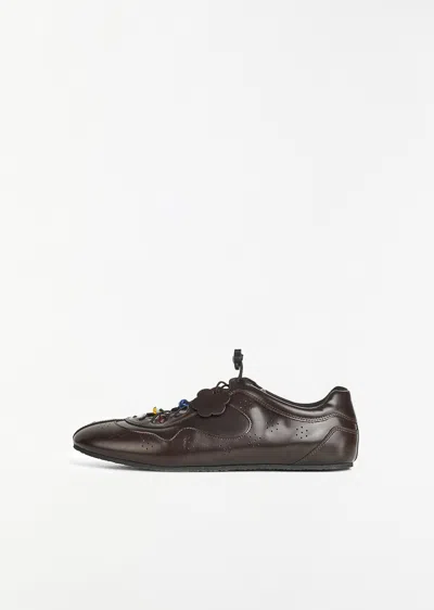 Cecilie Bahnsen Blaise Beaded Leather Sneakers In Brown
