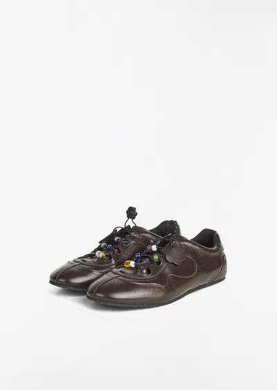 Cecilie Bahnsen Blaise Beaded Leather Sneakers In Brown