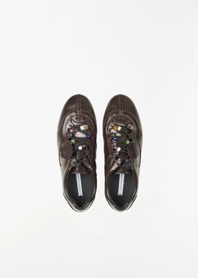 Cecilie Bahnsen Blaise Beaded Leather Sneakers In Brown