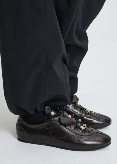Cecilie Bahnsen Blaise Beaded Leather Sneakers In Brown