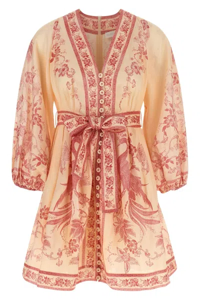 Zimmermann Beige Lucky Printed Mini Dress In Multi