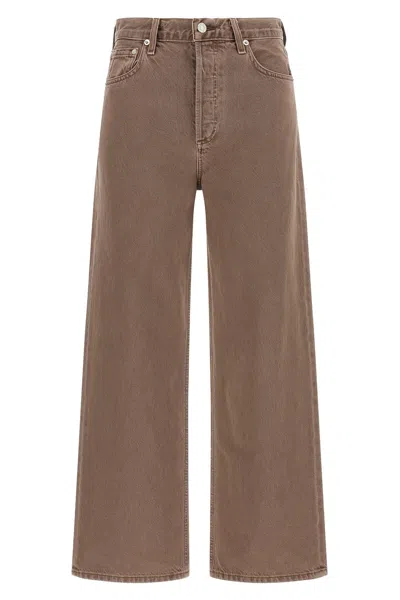 Agolde Wide Leg Denim Trousers With Front And Back Pockets In Gray