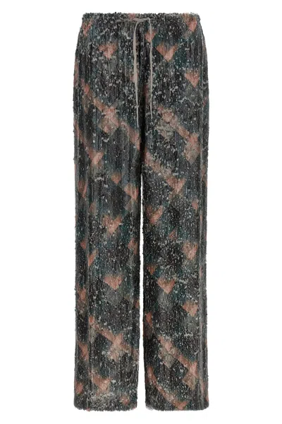 Dries Van Noten Waistband Pants Wide Leg Textured Fabric In Multi