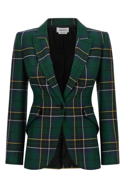 Alexander Mcqueen Single-breasted Wool Tartan Jacket With Peak Lapels In Green