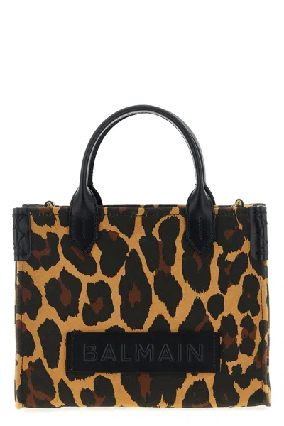 Balmain B-army Small Shopper Shoulder Bag In Leopard-print Canvas In Animal Print