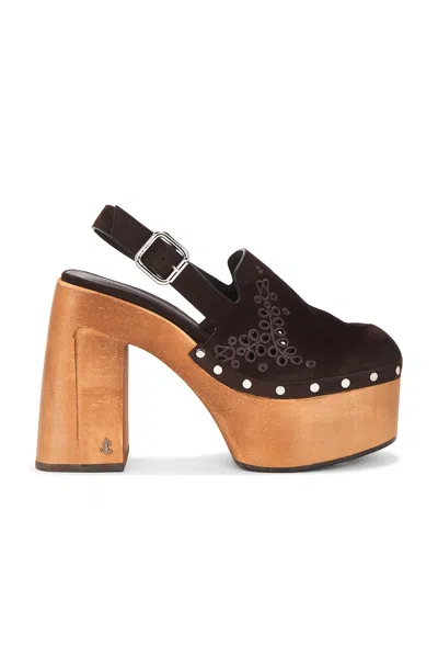 Jimmy Choo Alida 135 Embroidered Studded Suede Platform Clogs In Brown