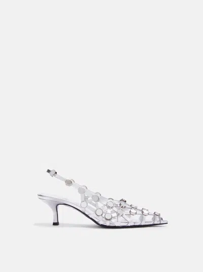 Attico Metallic Nappa Leather Slingback Pumps In White