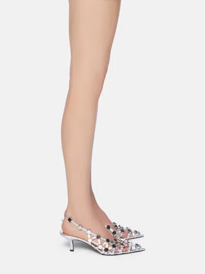 Attico Metallic Nappa Leather Slingback Pumps In White