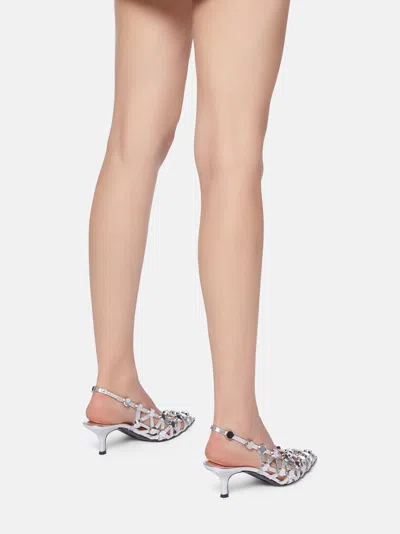 Attico Metallic Nappa Leather Slingback Pumps In White