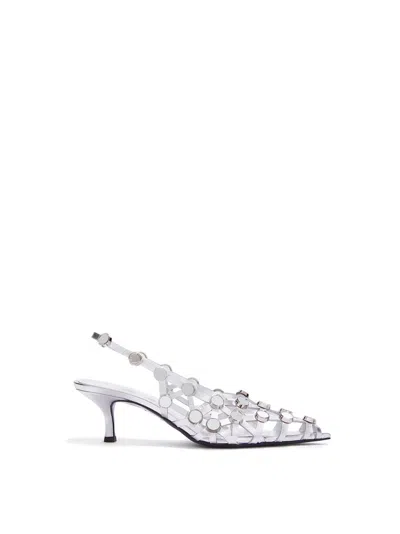 Attico Metallic Nappa Leather Slingback Pumps In White