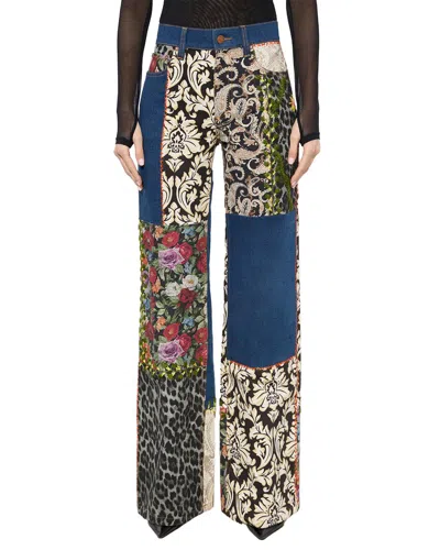 Alice And Olivia Weezy Mixed Media High Rise Wide Leg Jeans In Denim Multi In Multi