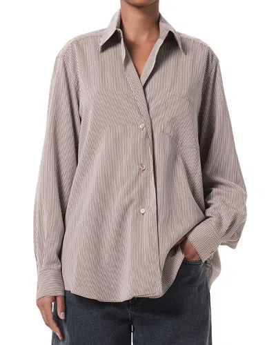 Agolde Aris Stripe Asymmetric Button-up Shirt In Brown