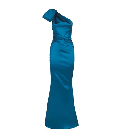 Talbot Runhof Duchesse Satin One-shoulder Gown In Blue