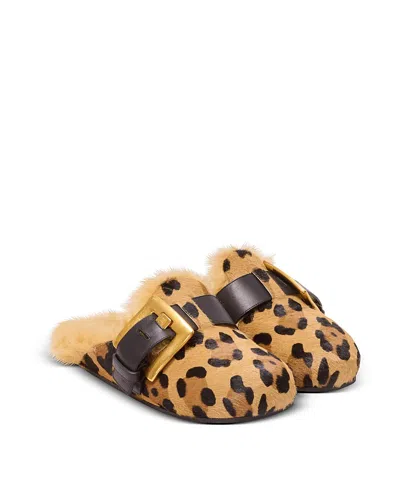 Balmain Anthem Leopard Print Ponyskin Leather And Faux Fur Mules In Brown
