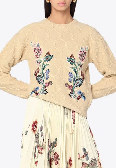 Etro Wool And Cashmere Jumper With Embroidery In Neutral