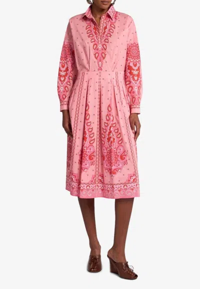 Etro Chemisier Pink Cotton Midi Dress 40