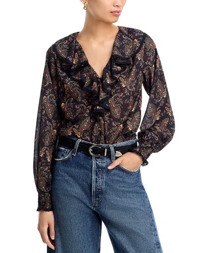 Aqua Paisley Ruffled Boho Blouse - Exclusive In Black