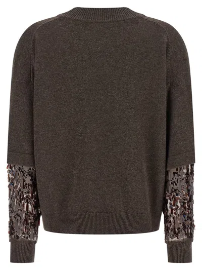 Brunello Cucinelli Brown Cashmere Embroidered Sweater In Black