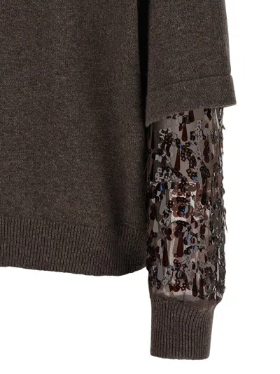 Brunello Cucinelli Brown Cashmere Embroidered Sweater In Black