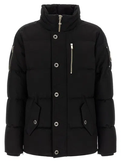 Moose Knuckles Forrestville Black Down Jacket With Fixed Hood And Logo Patch On The Sleeve In Cotton Blend Man In Black