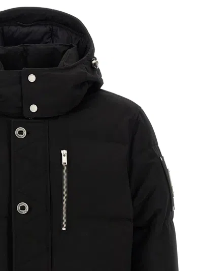 Moose Knuckles Forrestville Black Down Jacket With Fixed Hood And Logo Patch On The Sleeve In Cotton Blend Man In Black