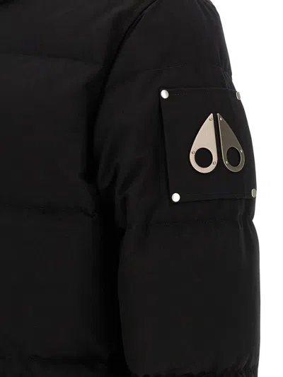Moose Knuckles Forrestville Black Down Jacket With Fixed Hood And Logo Patch On The Sleeve In Cotton Blend Man In Black