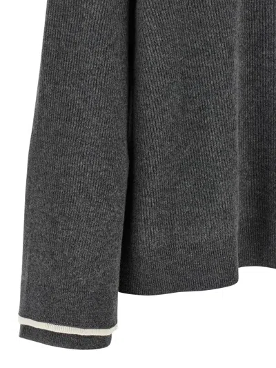 Brunello Cucinelli Ribbed Texture Hooded Sweater With Long Sleeves In Gray