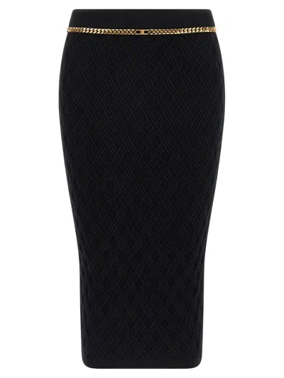 Elisabetta Franchi Black Diamond Knit Skirt With Jewel Detail In Black