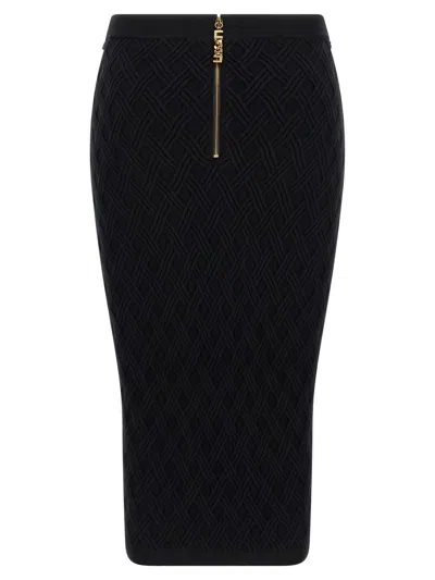 Elisabetta Franchi Black Diamond Knit Skirt With Jewel Detail In Black