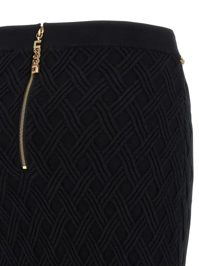 Elisabetta Franchi Black Diamond Knit Skirt With Jewel Detail In Black
